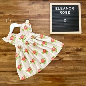 Eleanor Rose Antique Roses Velma Dress 2 Cream Red Floral Sleeveless Ruffle